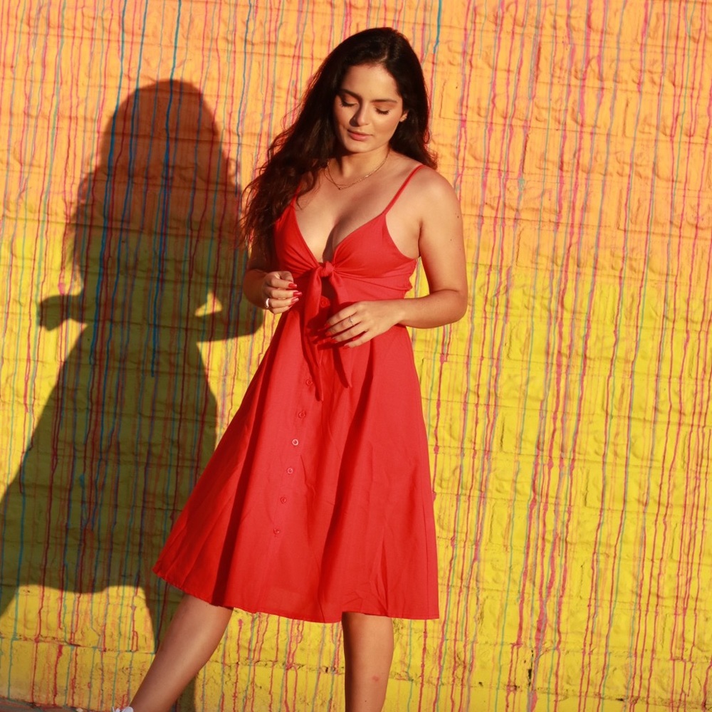 Summer dress Tie Front V-Neck Spaghetti Strap Midi Dress size small